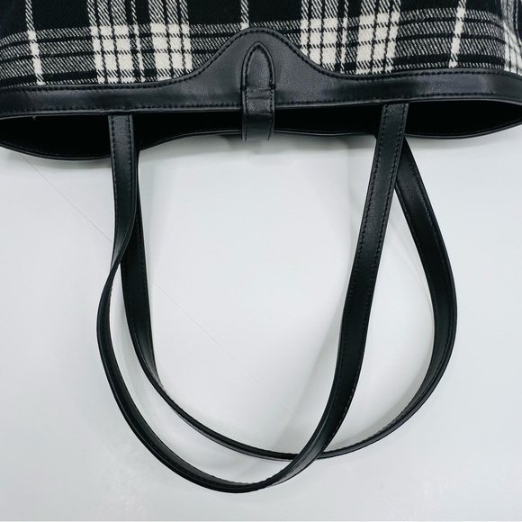 Rebecca Minkoff Megan Tote Wool Flannel Black White Plaid - Picture 8 of 11
